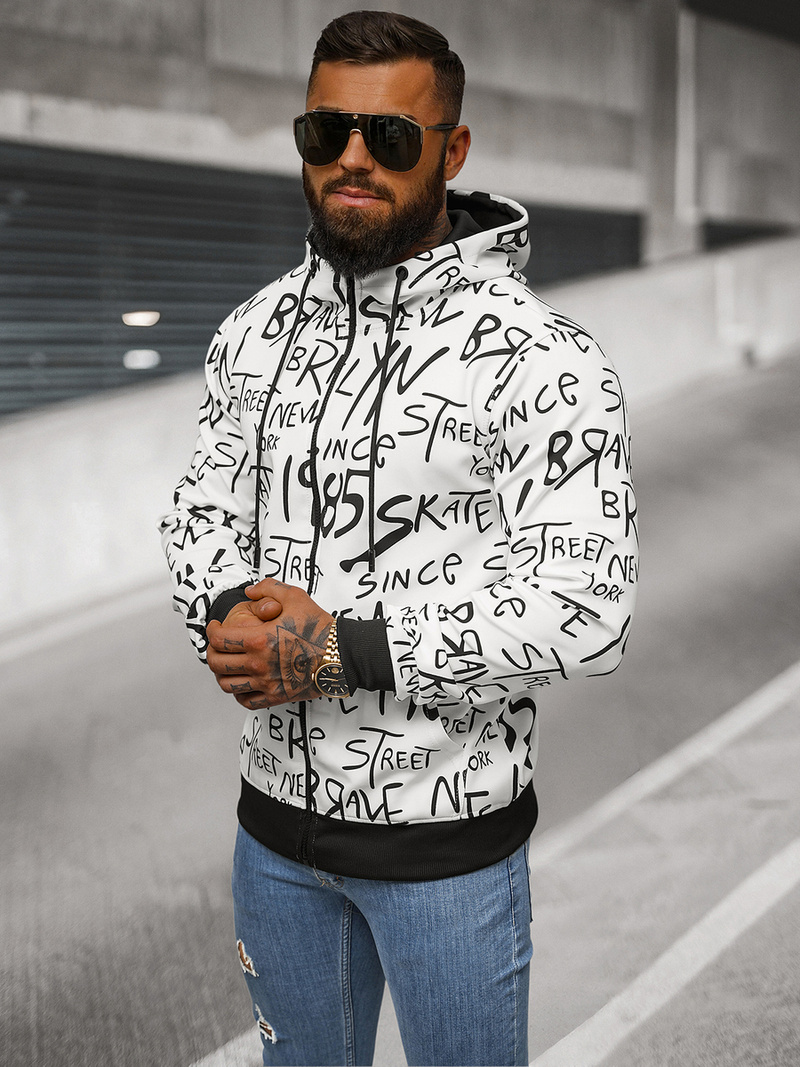 Ανδρικό Φούτερ με Kουκούλα λευκό OZONEE JS/8B1175/1