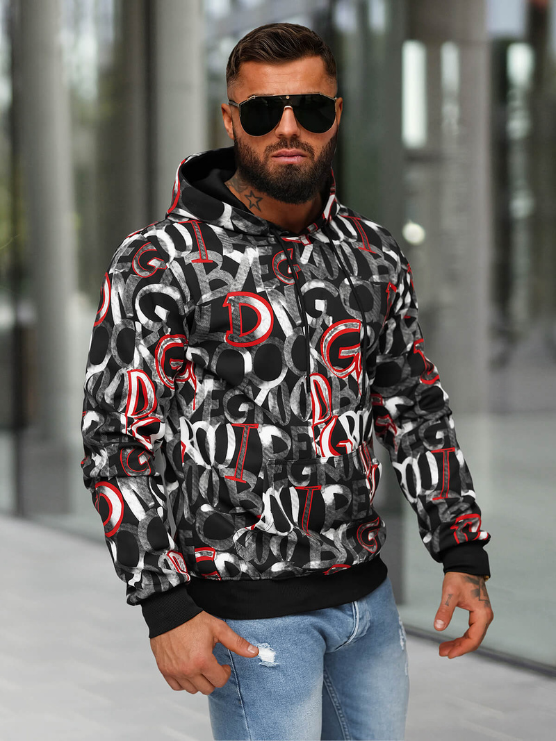 Ανδρικό Φούτερ με Kουκούλα Mαύρος OZONEE JS/8B1237/3