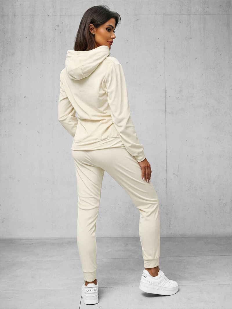 Γυναικείο βελούδινο σετ φόρμας eκρού OZONEE O/8C1175/155Z