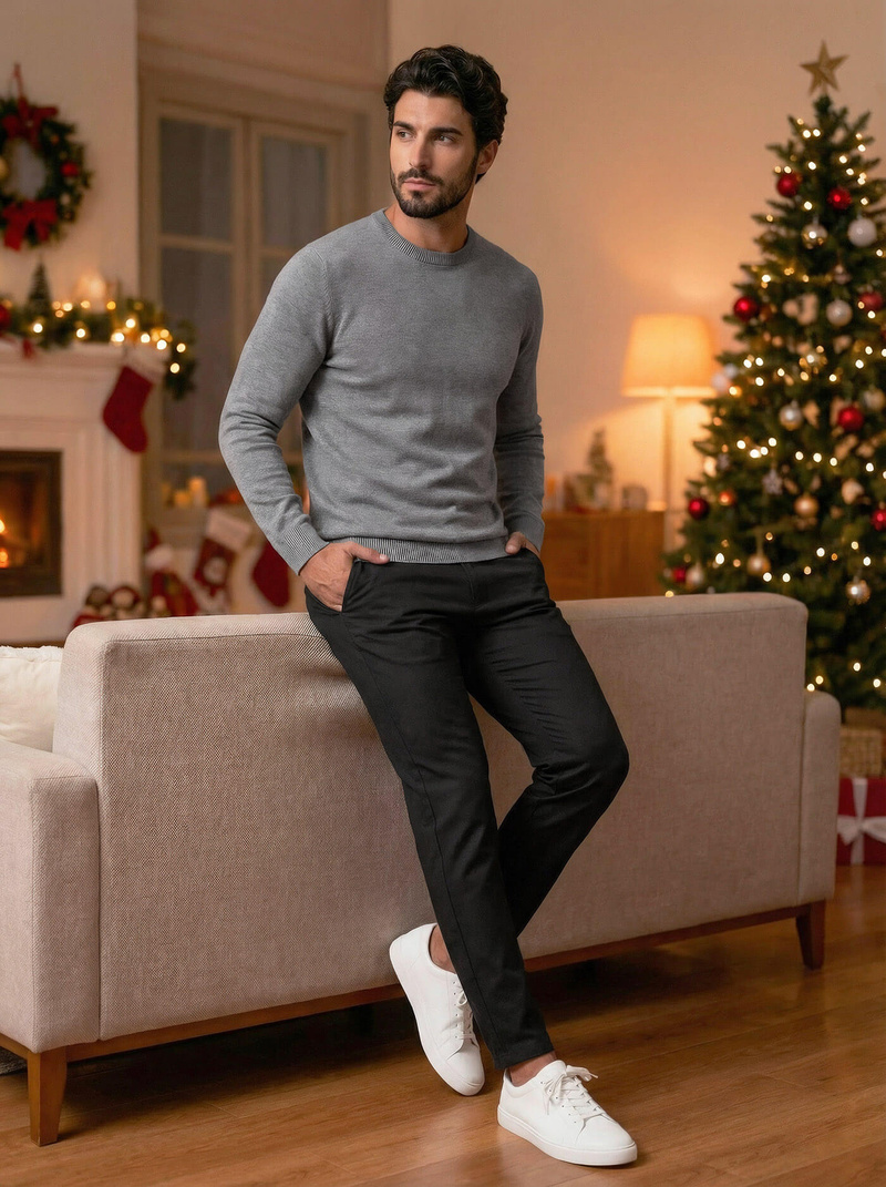 Ανδρικό παντελόνι chino μαύρο OZONEE V/6545Z