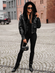 Γυναικείο δερμάτινο μπουφάν μαύρο OZONEE O/G125