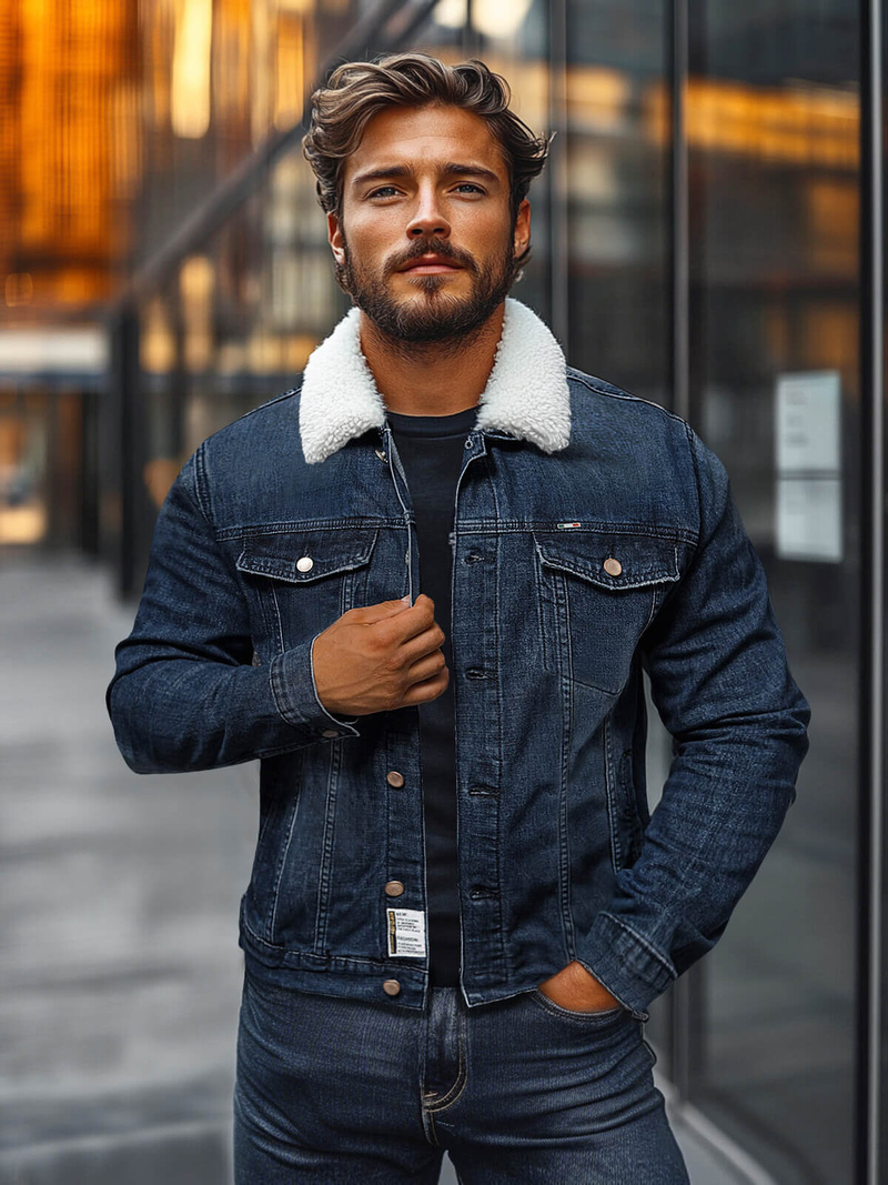 Ανδρικό τζιν μπουφάν σέρπα ναυτικό μπλε OZONEE NB/MJ517BS