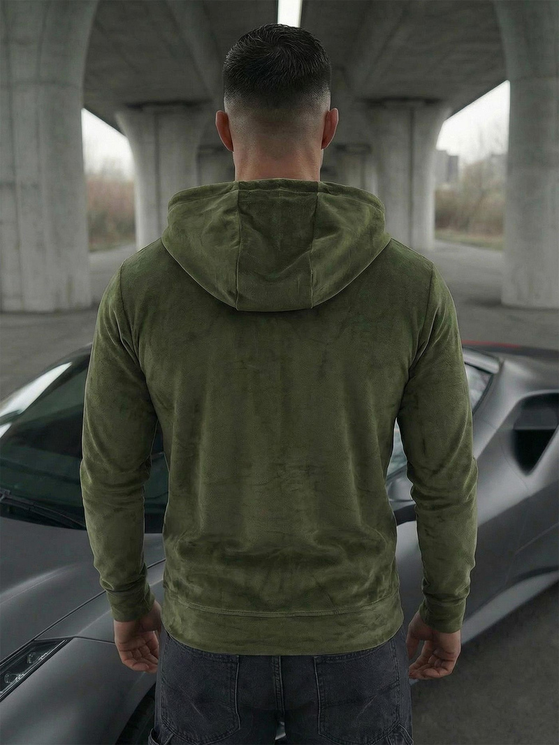 Ανδρικό βελούδινο Φούτερ με Kουκούλα Xακί OZONEE JS/8B1168/29Z