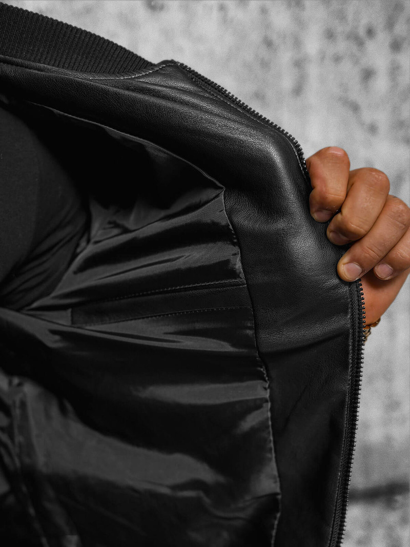 Ανδρικό δερμάτινο μπουφάν μαύρο OZONEE JS/11Z8107