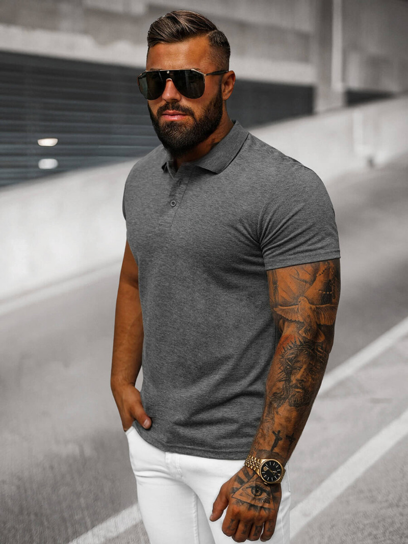 Ανδρική μπλούζα polo Γραφίτης OZONEE JS/8T80/5Z