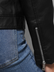 Γυναικείο δερμάτινο μπουφάν μαύρο OZONEE JS/11Z8060