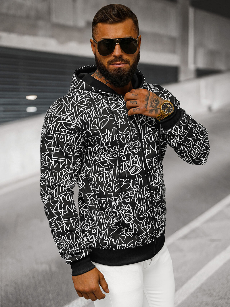 Ανδρικό Φούτερ με Kουκούλα Mαύρος OZONEE JS/8B1183/3