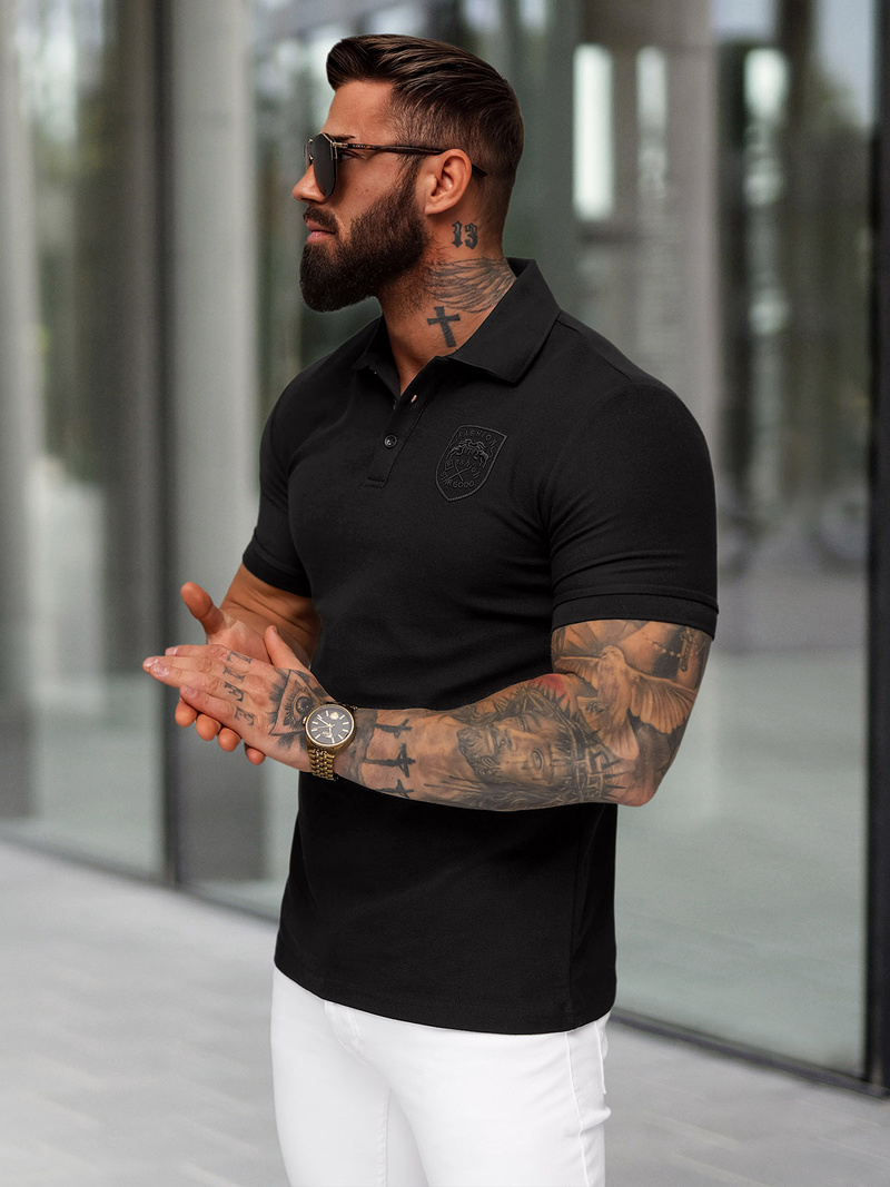 Ανδρική μπλούζα polo μαύρο OZONEE NB/MT3142