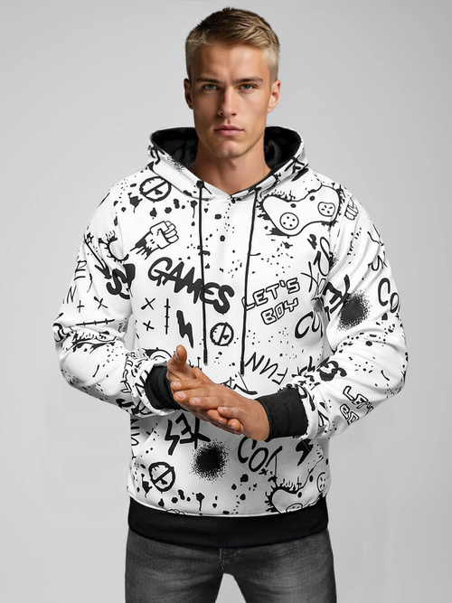 Ανδρικό Φούτερ με Kουκούλα λευκό OZONEE JS/8B1227/1Z