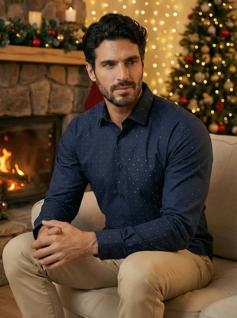 Ανδρικό πουκάμισο ναυτικό μπλε OZONEE V/V181Z