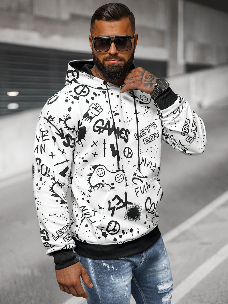 Ανδρικό Φούτερ με Kουκούλα λευκό OZONEE JS/8B1227/1