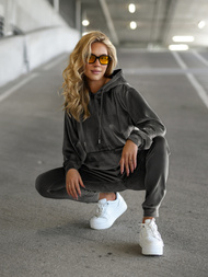 Γυναικείο βελούδινο σετ φόρμας γραφίτη OZONEE JS/8C1301/6