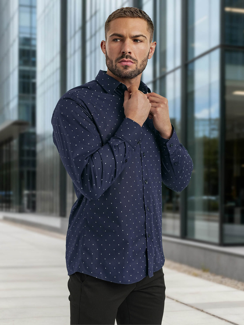 Ανδρικό πουκάμισο ναυτικό μπλε OZONEE V/V181