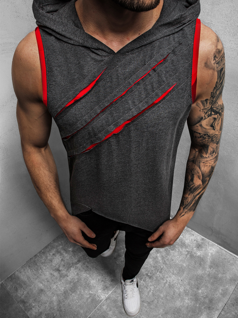 Ανδρικό μπλουζάκι με κουκούλα γραφίτη OZONEE O/1254Z