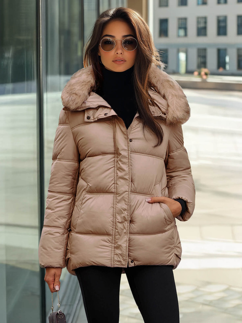 Γυναικείο χειμερινό μπουφάν kαμήλα OZONEE JS/5M3256/84Z