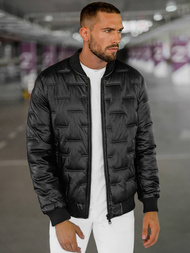 Ανδρικό δερμάτινο μπουφάν μαύρο OZONEE O/11Z8099Z