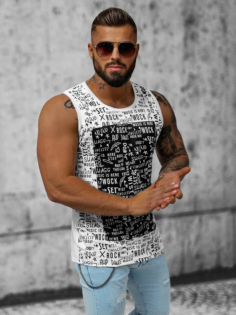 Ανδρικό αμάνικο μπλουζάκι λευκό OZONEE O/T103/1