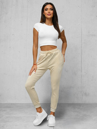 Γυναικείο βελούδινο παντελόνι φόρμας eκρού OZONEE JS/8K1532/155