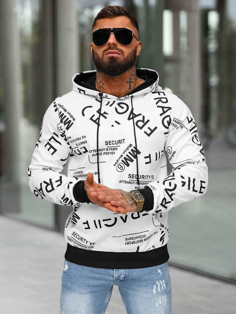 Ανδρικό Φούτερ με Kουκούλα λευκό OZONEE JS/8B1255/1