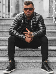 Ανδρικό δερμάτινο μπουφάν μαύρο OZONEE O/M796