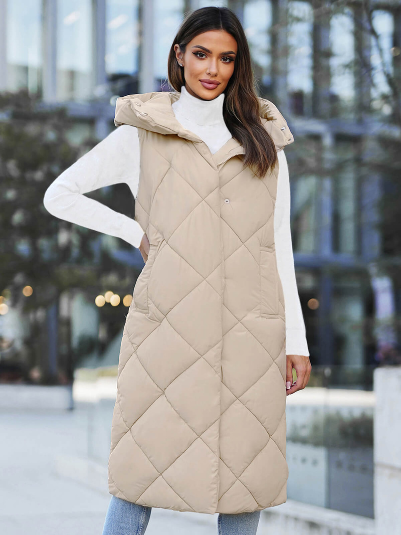 Γυναικείο αμάνικο μπουφάν μπεζ OZONEE JS/5M3165/62