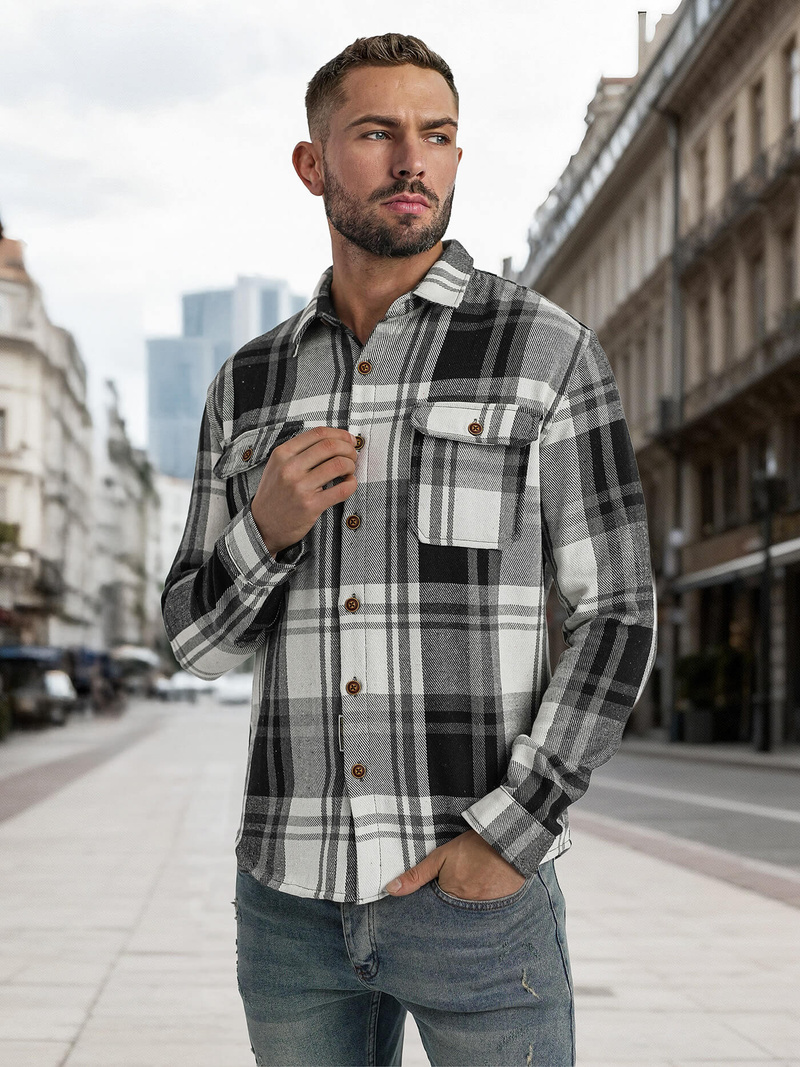 Ανδρικό πουκάμισο μαύρο άσπρο OZONEE NB/MC728N/3