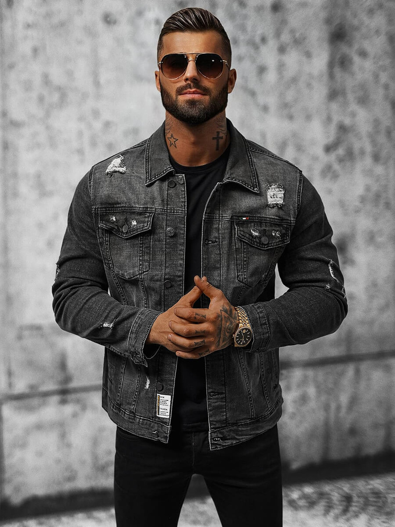 Ανδρικό τζιν μπουφάν mαύρος OZONEE NB/MJ515N