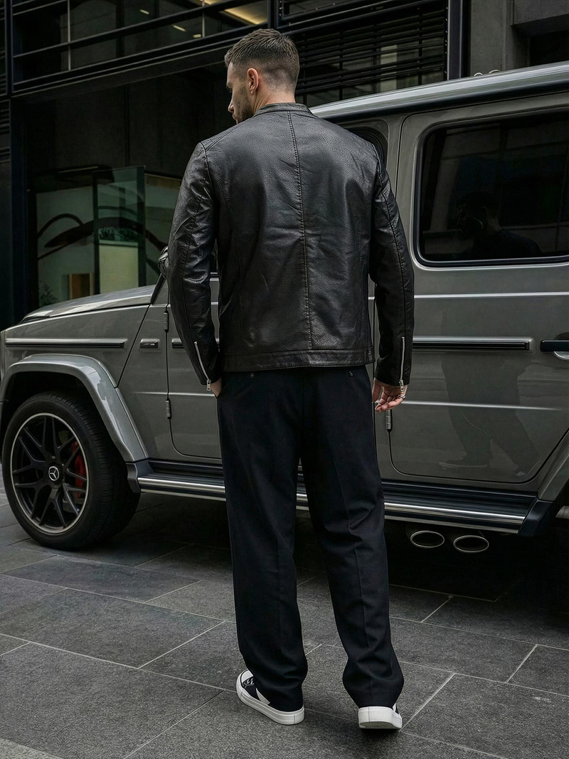 Ανδρικό δερμάτινο μπουφάν μαύρο OZONEE JS/11Z8021