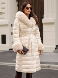 Γυναικείο παλτό mπεζ OZONEE JS/5M3160/254/BZ