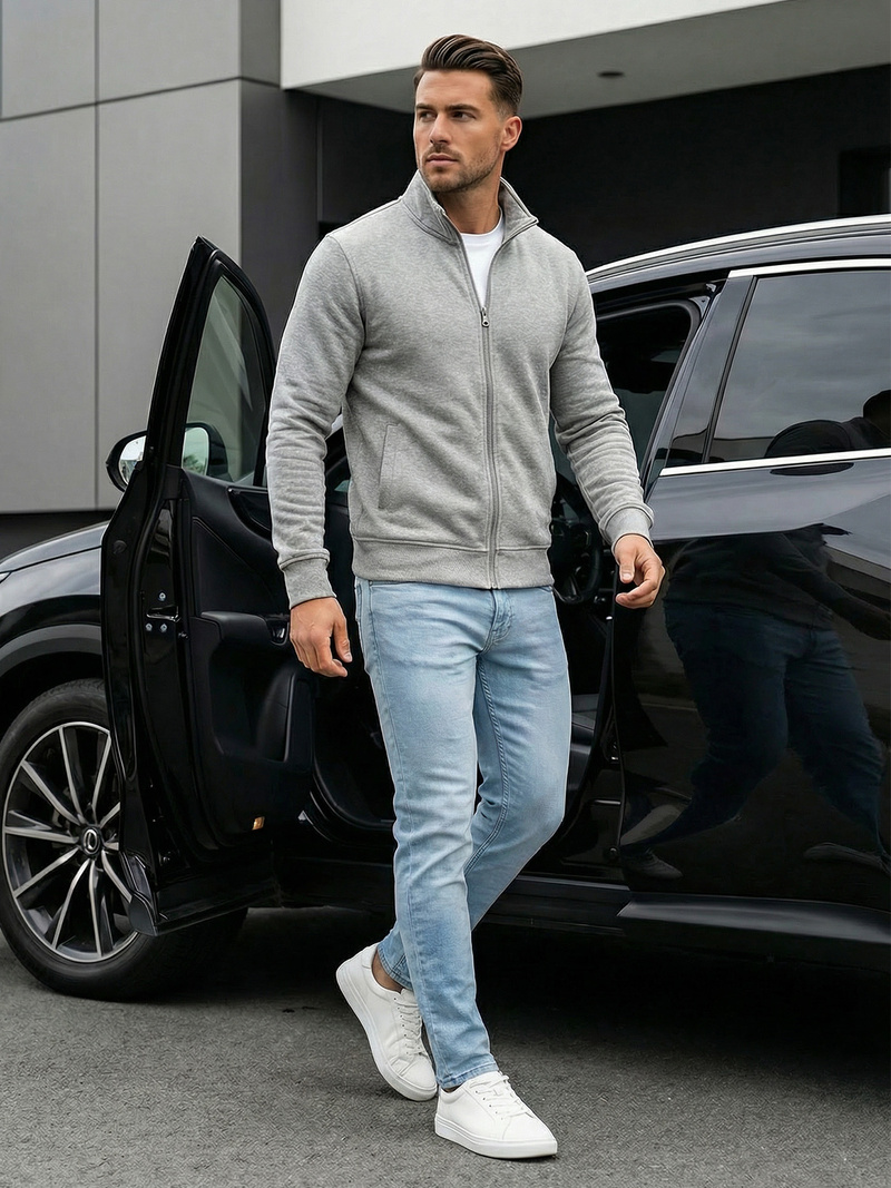 Ανδρικό φούτερ με φερμουάρ γκρι OZONEE JS/2002Z