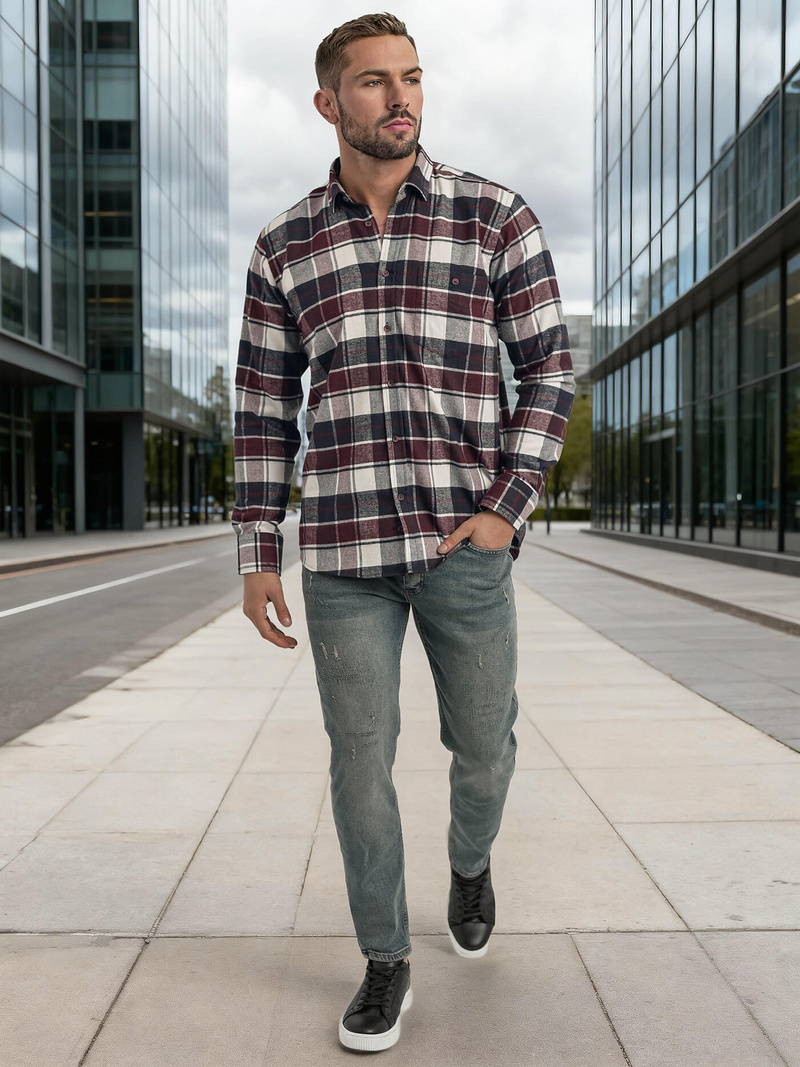 Ανδρικό πουκάμισο μπορντό OZONEE V/V174