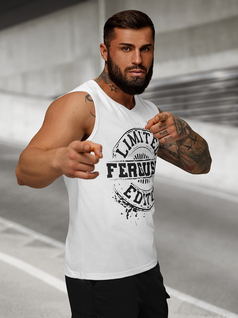 Ανδρικό αμάνικο μπλουζάκι λευκό OZONEE JS/8B1725/1Z