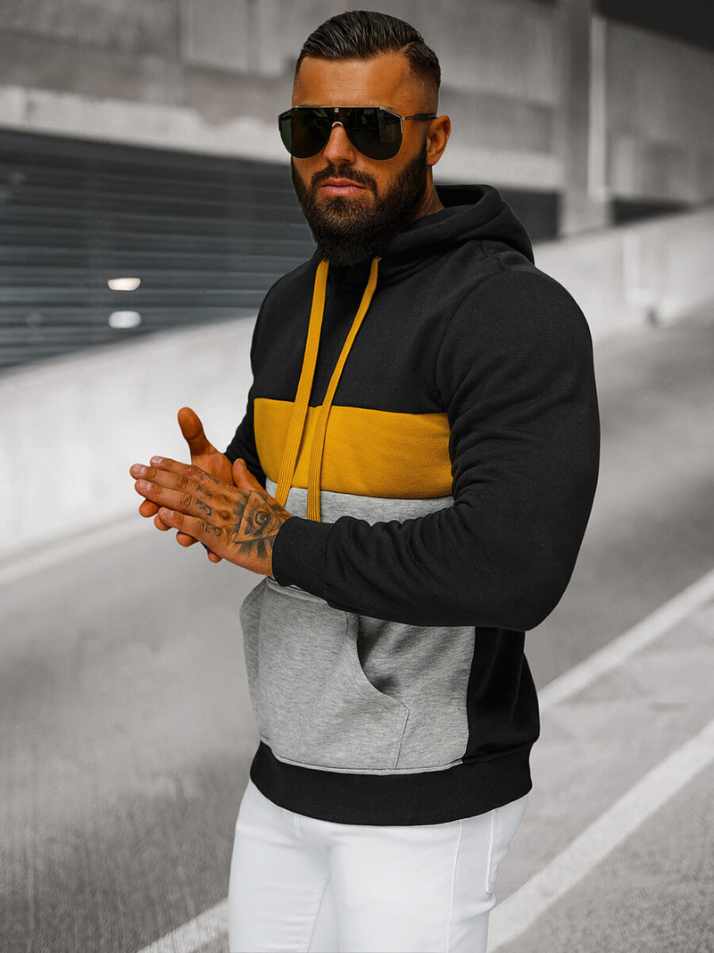 Ανδρικό Φούτερ με Κουκούλα μαύρο OZONEE JS/8B1320/3