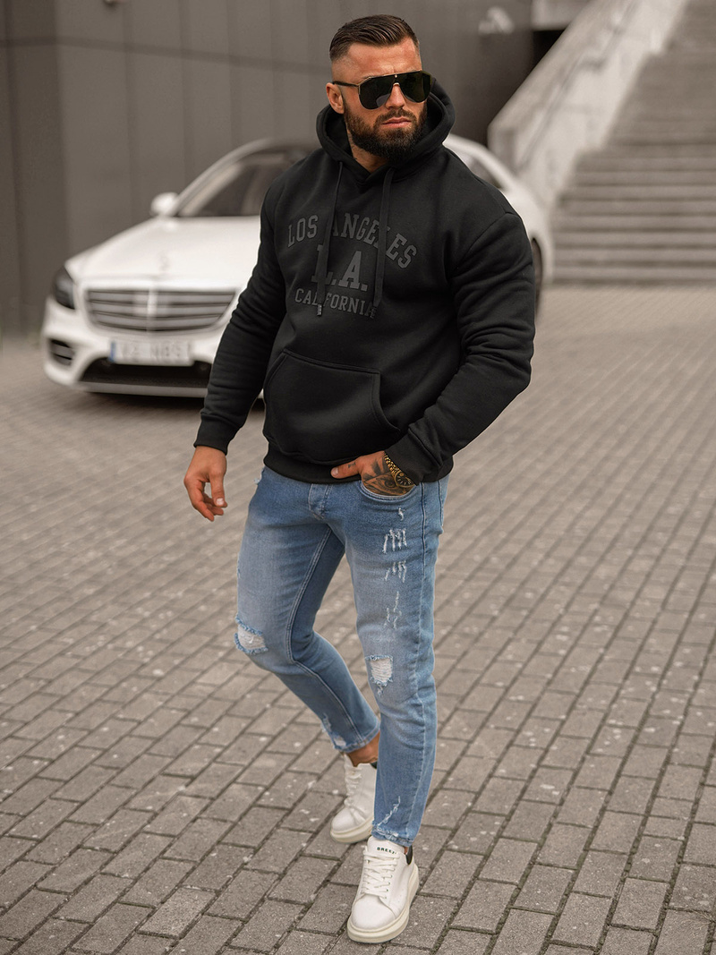 Ανδρικό Φούτερ με Κουκούλα μαύρο OZONEE JS/8B1356/3