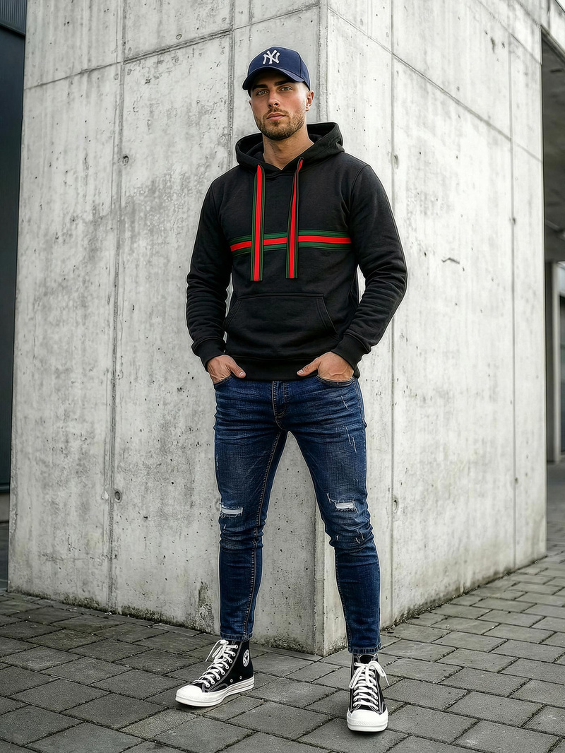 Ανδρικό Φούτερ με Κουκούλα μαύρο OZONEE JS/8B1735/3Z