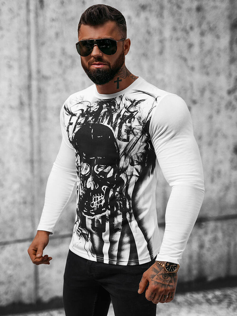 Ανδρικό μπλουζάκι με μακριά μανίκια λευκό OZONEE O/B257