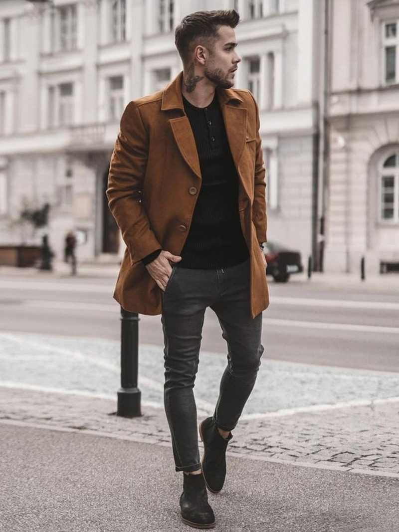 Ανδρικό παλτό κάμελ OZONEE N/5922Z