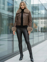 Γυναικείο δερμάτινο μπουφάν Σοκολάτα OZONEE JS/61M8513/158