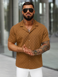 Ανδρικό πουκάμισο με κοντό μανίκι καφέ OZONEE O/B2257