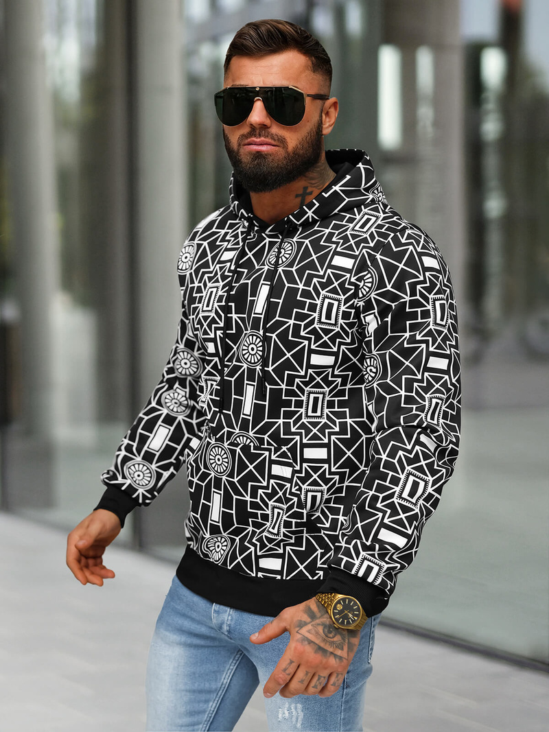 Ανδρικό Φούτερ με Kουκούλα Mαύρος OZONEE JS/8B1236/3