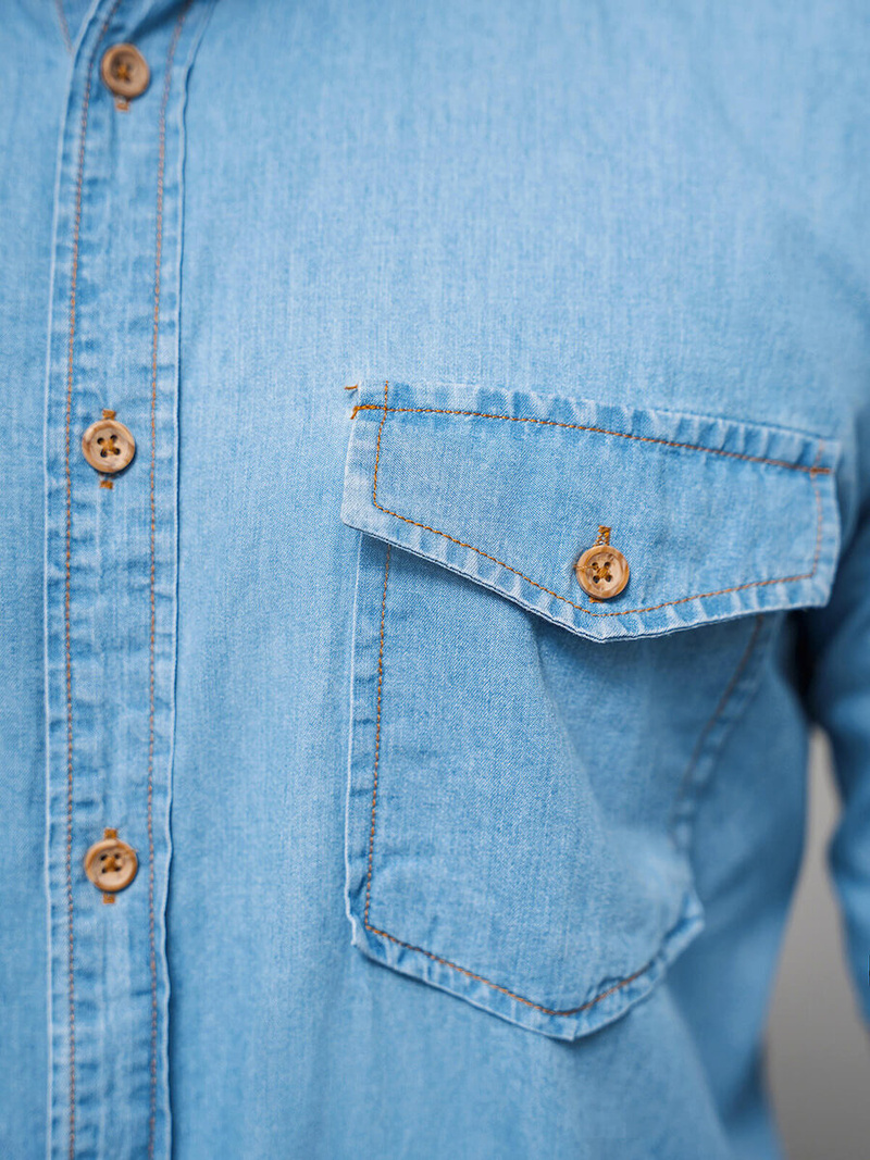 Ανδρικό τζιν πουκάμισο mπλε OZONEE O/225145