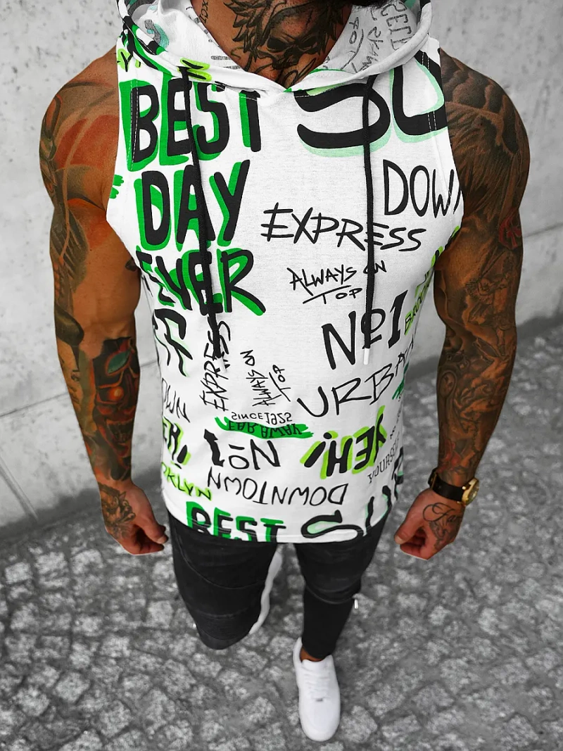 Ανδρικό αμάνικο μπλουζάκι ασπρό-πράσινο OZONEE O/BL303Z