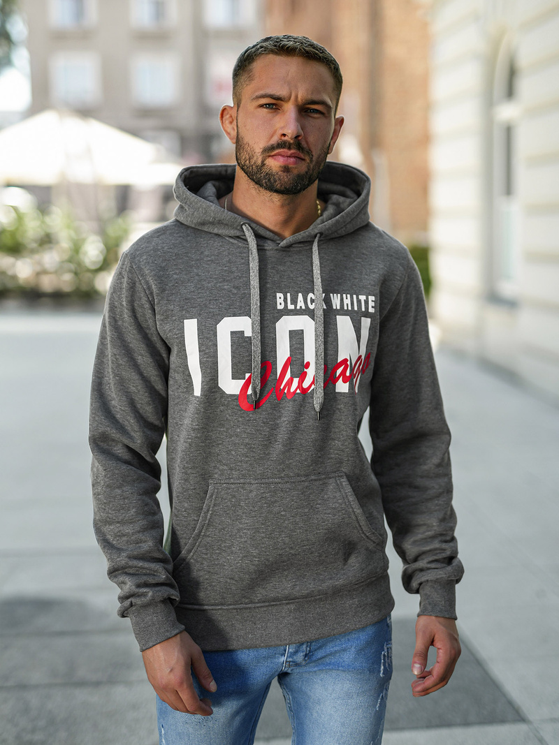 Ανδρικό Φούτερ με Κουκούλα γραφίτη OZONEE JS/8B1736/5