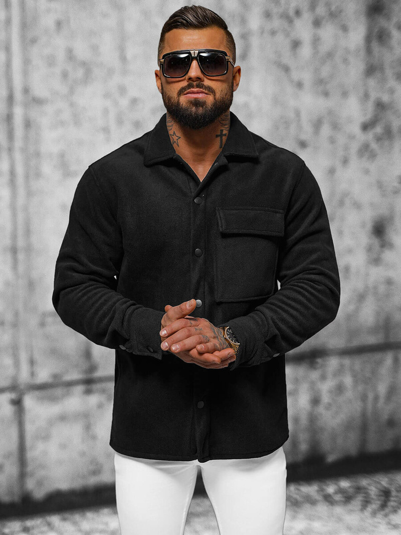 Ανδρικό πουκάμισο mαύρος OZONEE O/GOM23040