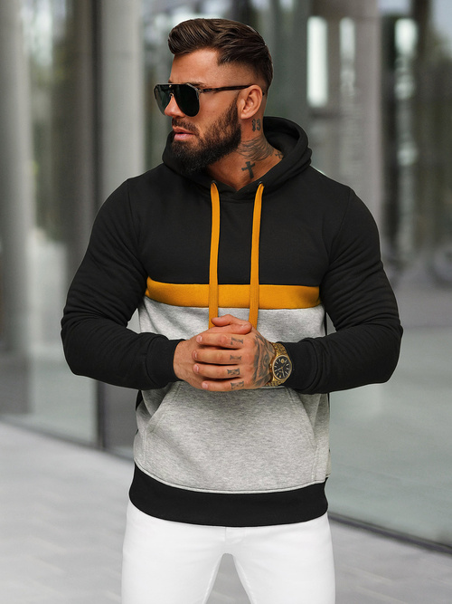 Ανδρικό Φούτερ με Κουκούλα μαύρο OZONEE JS/8B1319/3