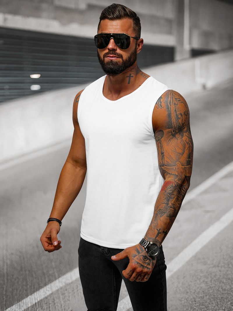 Ανδρικό αμάνικο μπλουζάκι λευκό OZONEE JS/99001Z