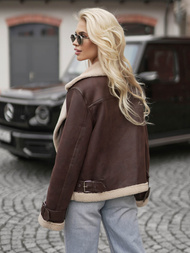 Γυναικείο δερμάτινο μπουφάν Σοκολάτα OZONEE JS/61M8501/158Z