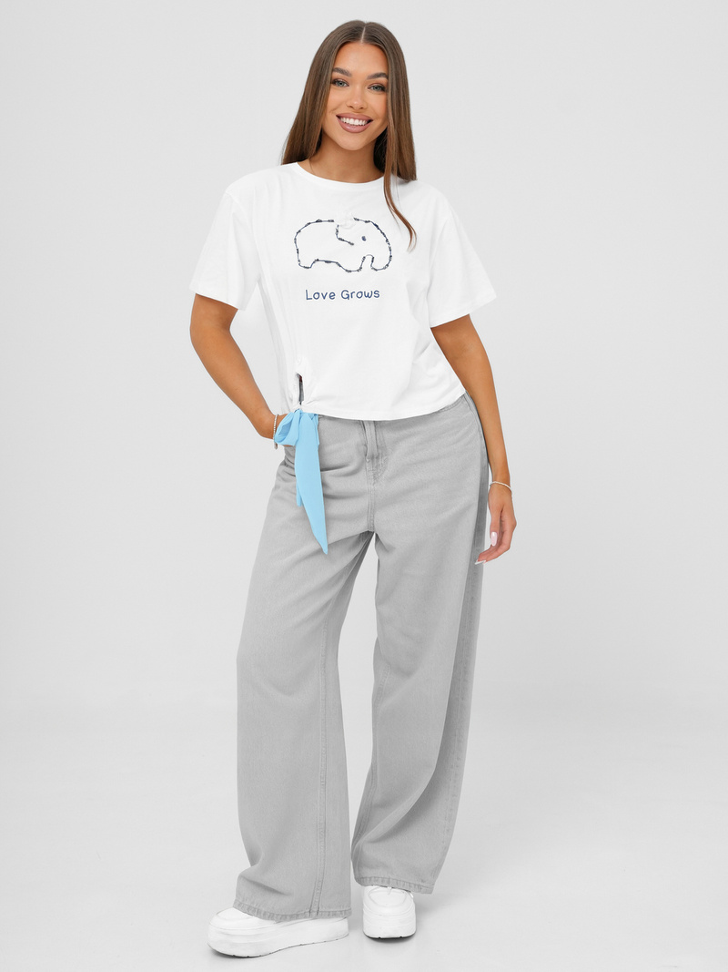 Γυναικείο μπλουζάκι ασπρό-μπλε OZONEE JS/RJ77247