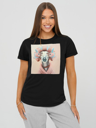 Γυναικείο μπλουζάκι μαύρο-pοζ OZONEE JS/YJ77726