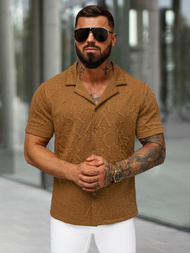 Ανδρικό πουκάμισο με κοντό μανίκι καφέ OZONEE O/B2256